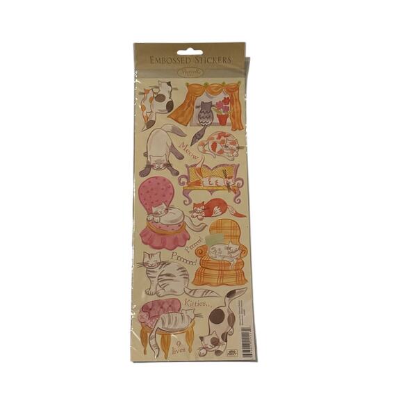 Lot 6 Cat Scrapbook Sticker Sheets Mixed Brands Cardstock Embossed Feline Craft - Picture 5 of 6